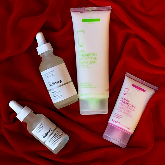 assortment of The Ordinary skincare products